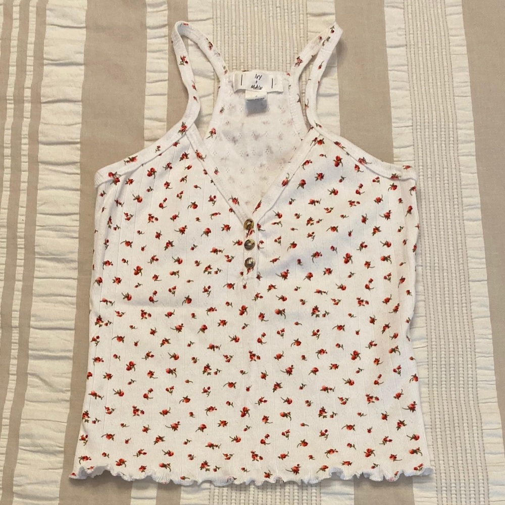 Tillys White Cropped Tank Top With Flowers